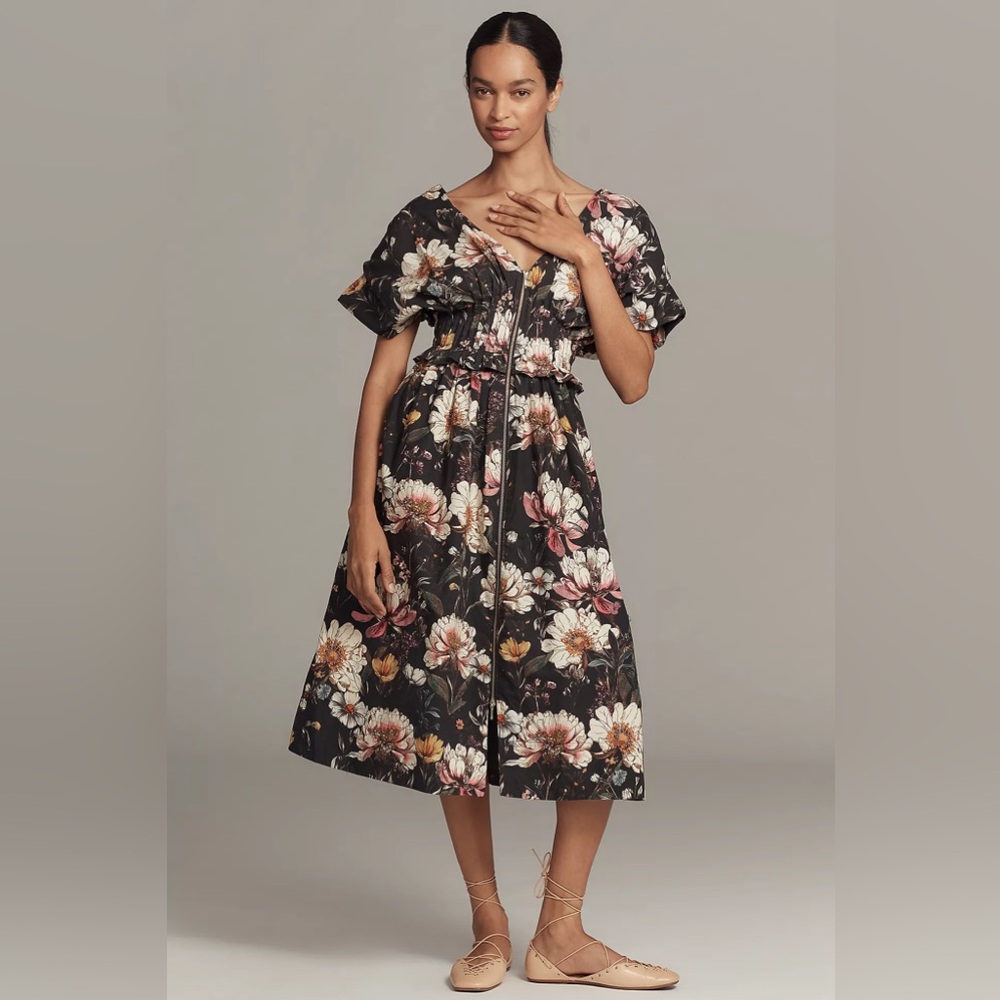 By Anthropologie V-Neck Zip-Front Midi Dress